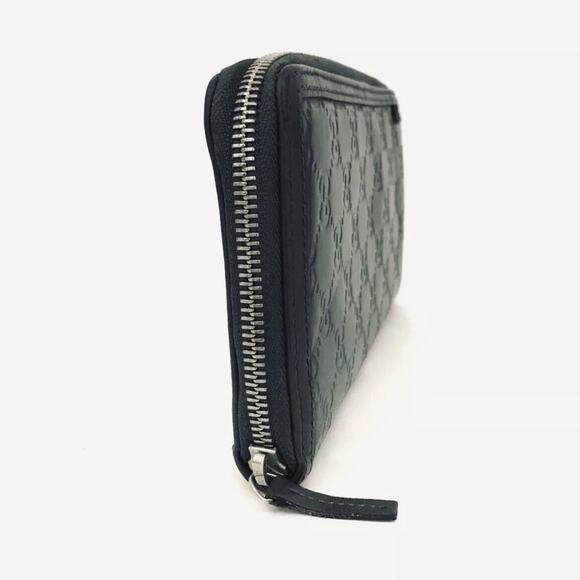 Authentic GUCCI Ssima GG Logo Leather Zip Around Organizer Long Wallet Gray - Picture 2 of 8